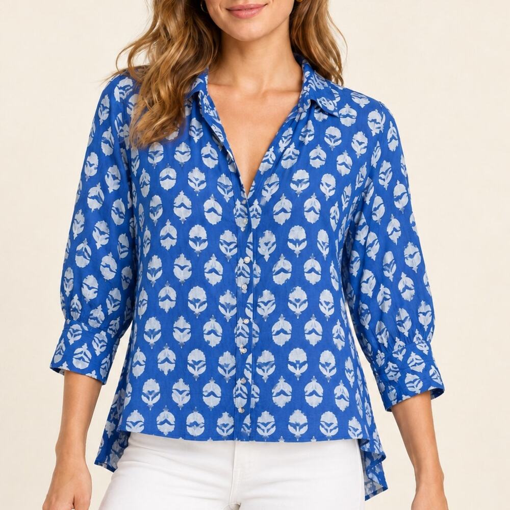 Livro Block Print 3/4 Sleeve Button Down Top Sz. XS